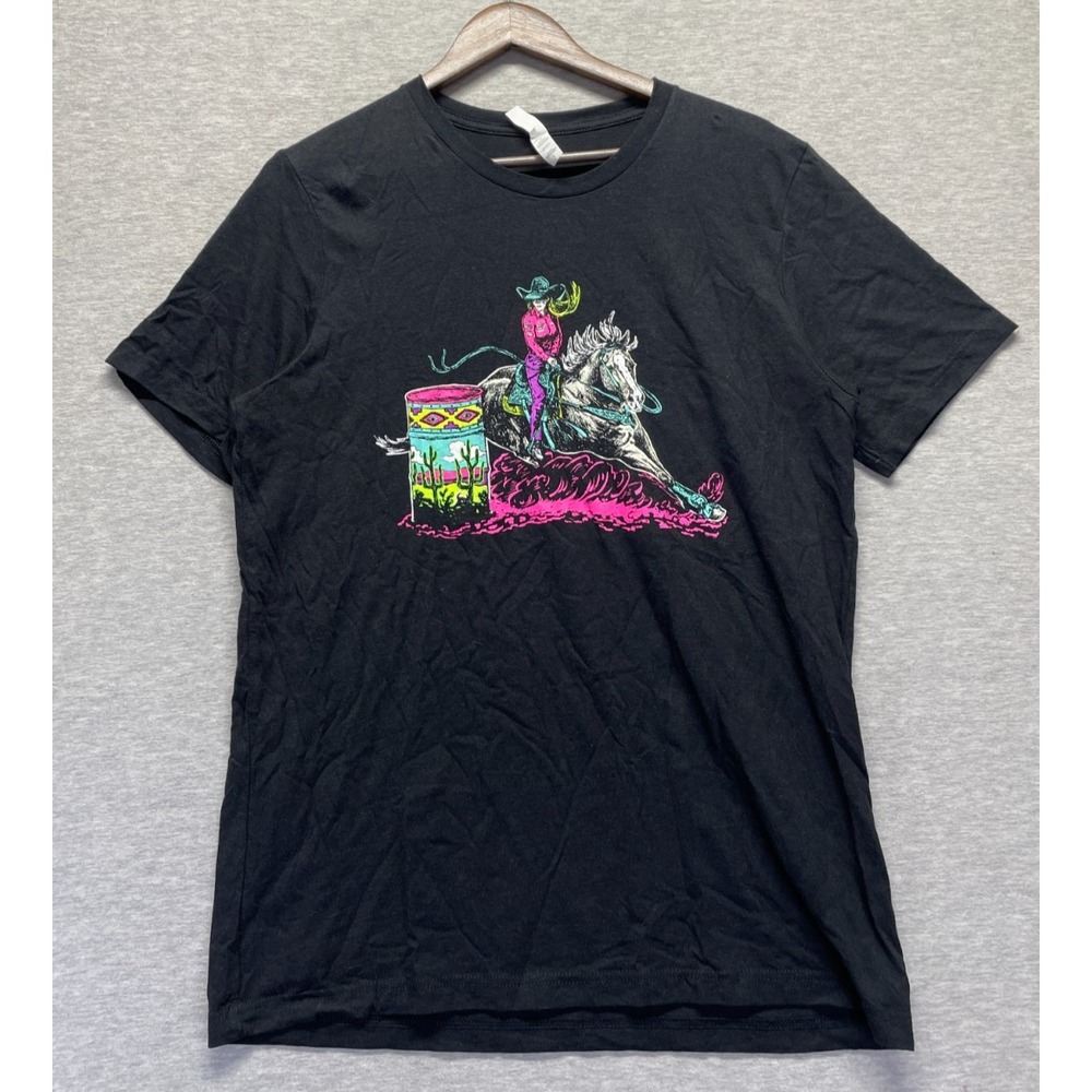 Bella + Canvas T Shirt Womens Large Black Graphic Barrel Racing Cowgirl Everyday